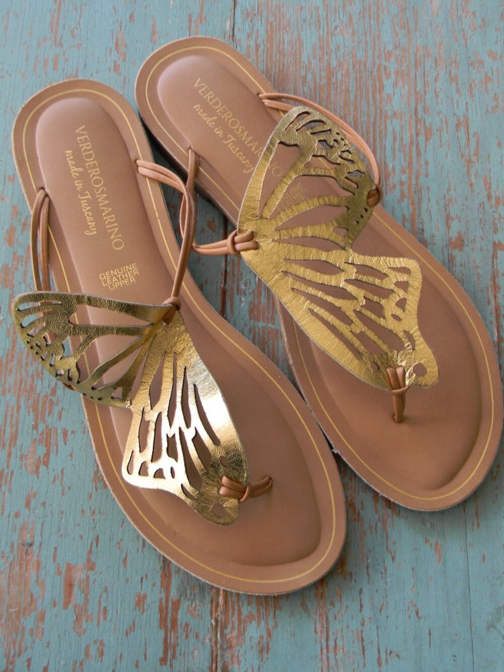 Verderosmarino, Italian Leather Gold Butterfly Thong Sandal Flip Flops Fairy 9